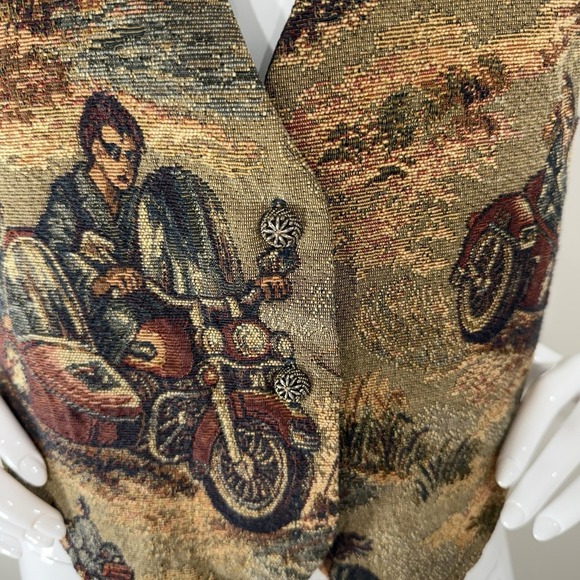 Vintage 80s Tapestry Vest Academia Motorcycle Boho Edwardian - Picture 10 of 16